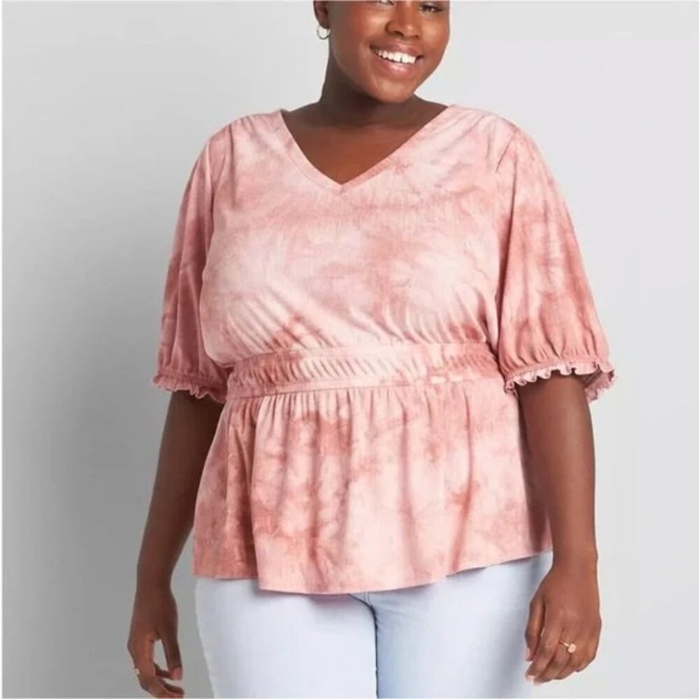 Lane Bryant Womens Plus Size 22/24 Illusion Collection Tie Dye Peplum Top 1591